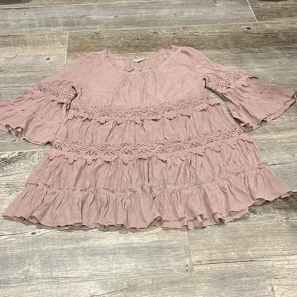 Jodifl Boho Lace Trim Muted Mauve Tunic / Mini Dress New - Picture 4 of 9